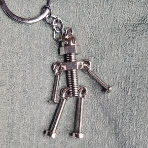 Silver Tone Robot Keychain‎